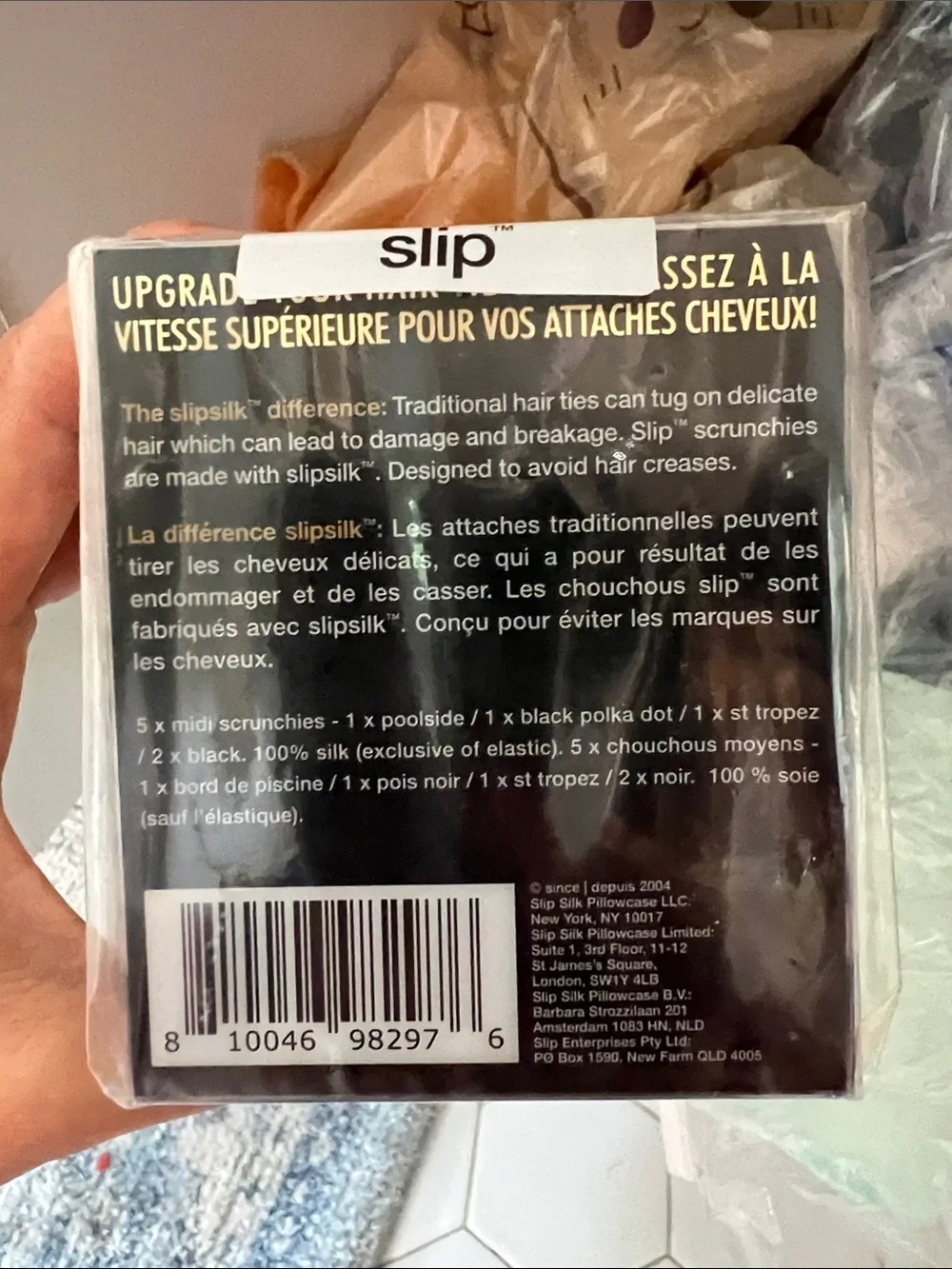 slip silk midi hair scrunchies - Black and White Size M pack of 5
